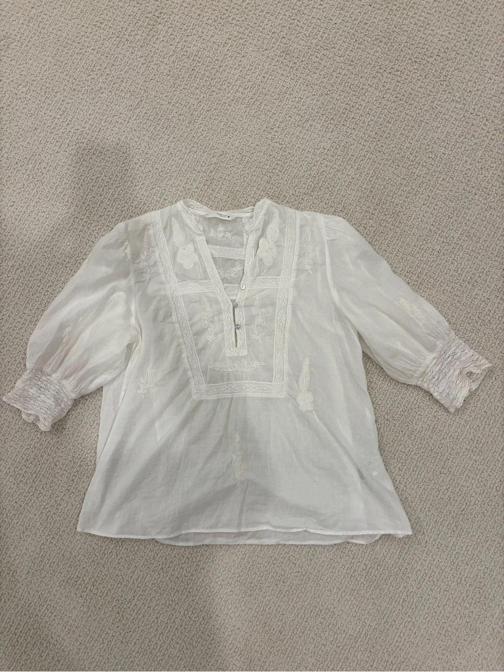 Zara White Embroidered Peasant Blouse